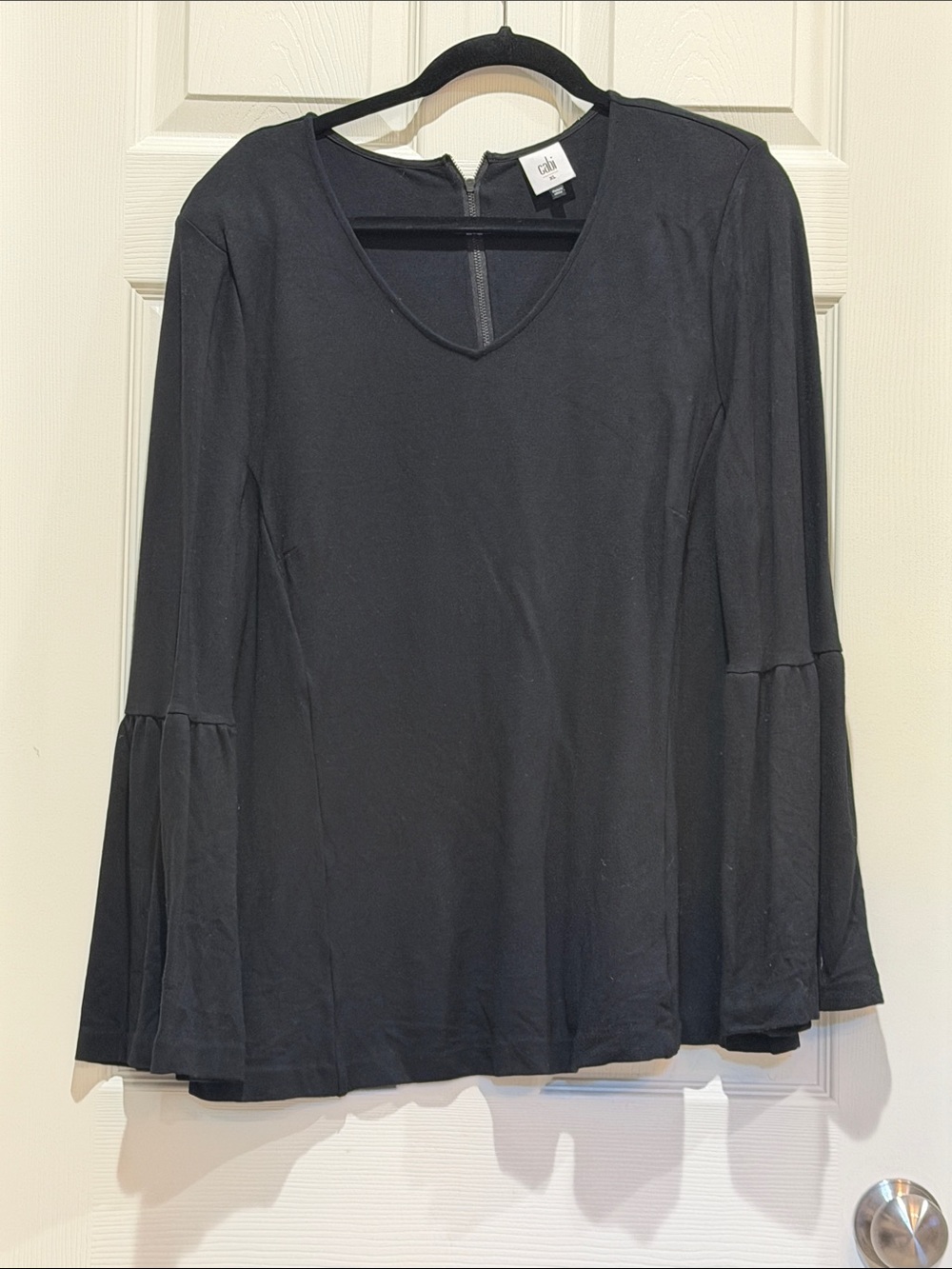 CAbi Black V‑Neck Bell Sleeve Top